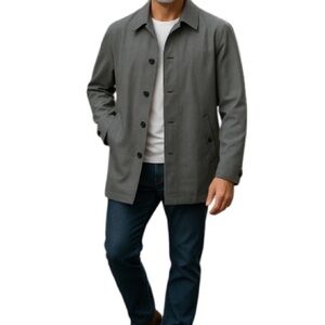 MANGO MAN Charcoal Grey Waterproof Trench Coat Button Front Zippered Pockets M